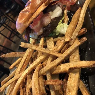 Burger and fresh cut fries.