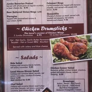 menu, chicken wings and fried chicken