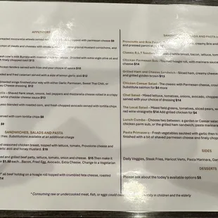 Lunch menu