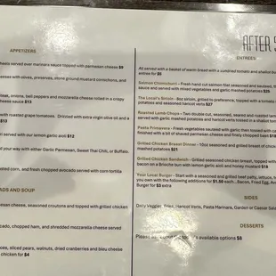 Evening menu