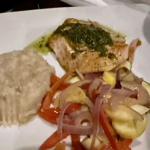 Salmon chimichurri with garlic mashed potatoes