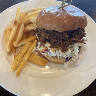 Pulled pork sandwich and Cole slaw.  Yummo!