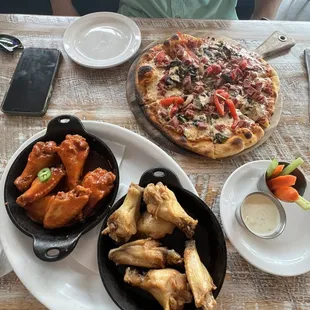 Wings and pizza