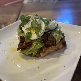 Avocado toast with bacon and gluten free bread