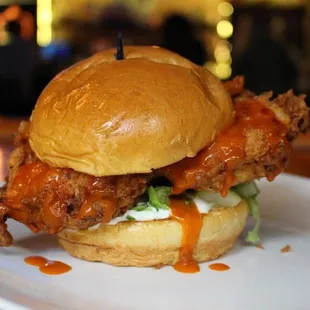 a fried chicken sandwich on a bun