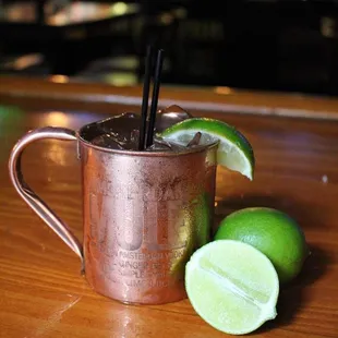 a moscow mule with limes
