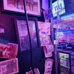 a display of money notes on the wall