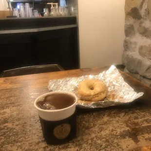 Coffee And Bagel With Almond Butter