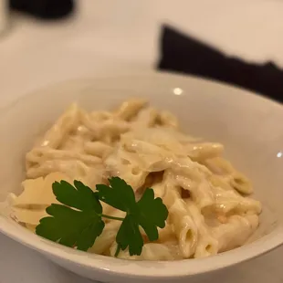 a bowl of pasta with parsley