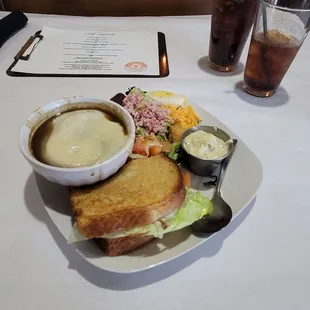 Half BLT, chef salad, and French Onion soup for a winning lunch