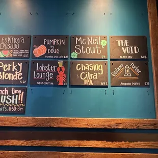 Sample of drinks on tap