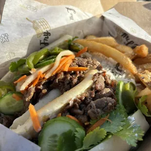 Bulgogi banh mi and garlic fries