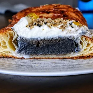 Black sesame mochi danish cross section