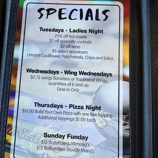 Specials Menu