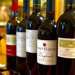 a row of bottles of wine