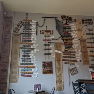 a variety of items displayed on the wall