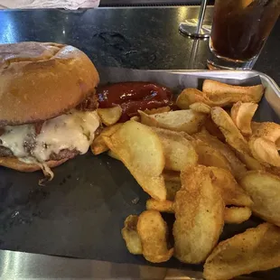 Gup burger medium well with fries and sweet tea