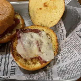 Tiny piece of corned beef on sliders