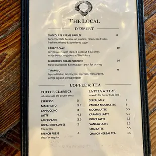 Dessert &amp; Coffee Menu 1/2024