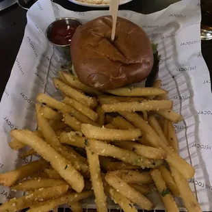 Cheese burger with parm fries