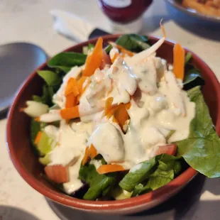 Side salad with bleu cheese dressing.