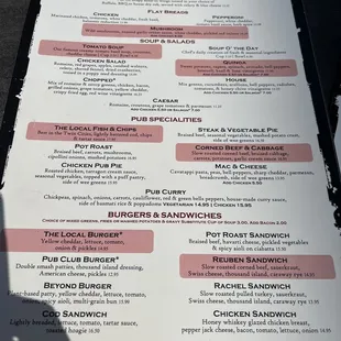 a menu for a restaurant