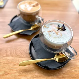 Butterfly lavender latte &amp; honey cinnamon latte