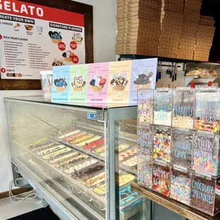 Our gelato corner! Over 20 flavors available, signature gelatos, and plenty of fun toppings! Come create your masterpiece today.