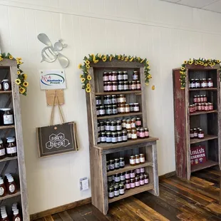 shelves of coffee and jams