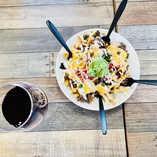 Carne Asada Fries for Appetizer w/ Cabernet Sauvignon
