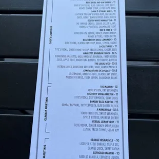 Craft Cocktails Menu