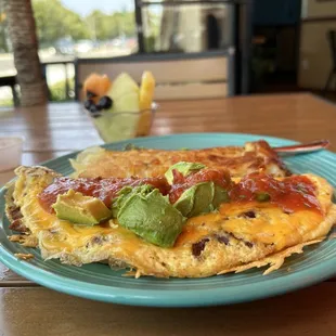 My ABC omelet with home fries and fruit