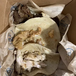 Sad naked steak taco and the wrong taco instead of my Buffalo chicken one.