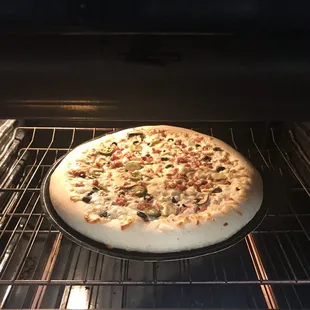 a pizza in the oven