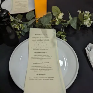 This was the beautiful table setting and special menu