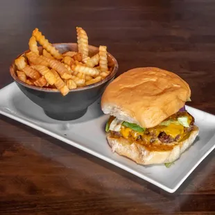 a burger and fries
