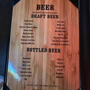 Beer menu