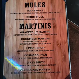 Drink menu