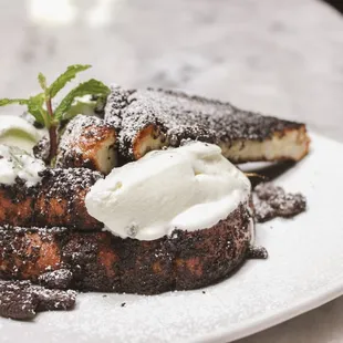 Cookies and Cream French Toast topped with Mint Whipped cream