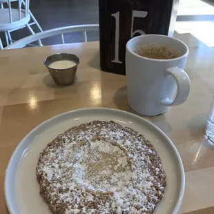 Coffee, half and half, and gooey butter oatmeal cookie.