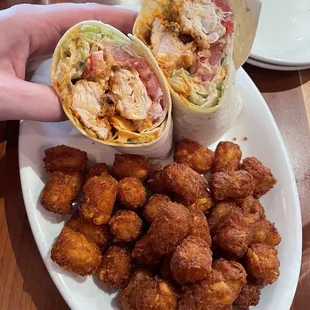 Buffalo Wrap and crispy tots