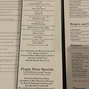 Happy hour specials and game specials 9/24/23