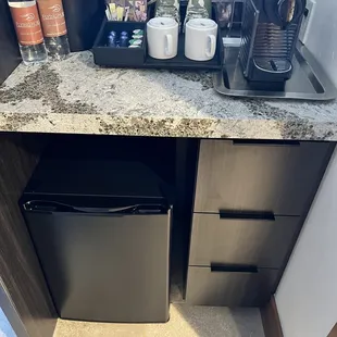 Coffee and mini fridge