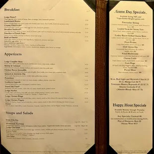 Restaurant menu, page 1, May 2024.