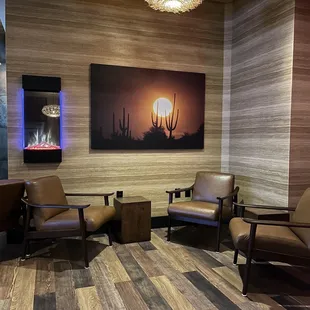 lounge chairs and artwork