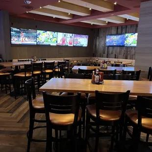 tables and chairs in a restaurant