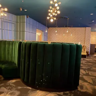 In the Lounge,mostly high back blue velvet booths, and a couple lower gold velvet booths and gaming only seats at the bar!