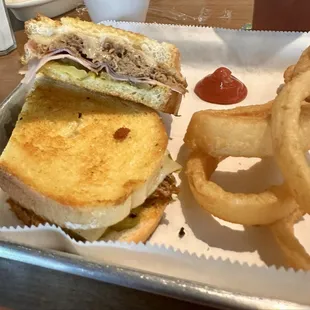 Cuban sandwich &amp; onion rings