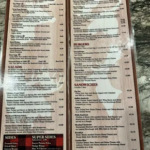 Typical bar food menu