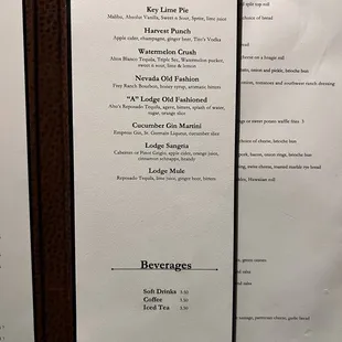 Menu - Specialty Cocktails and Beverages